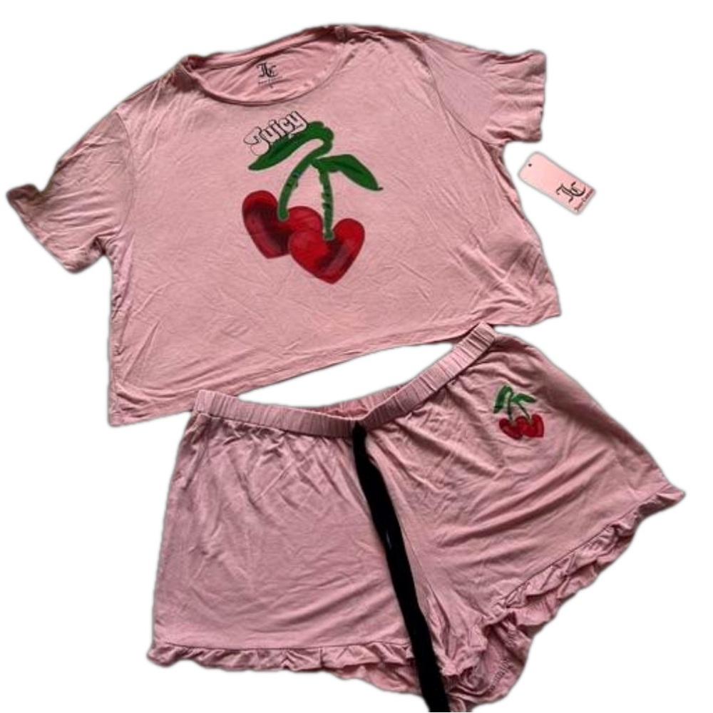 BNWT Juicy Couture Pout Pink Cherries Sleep Tee & Shorts Set